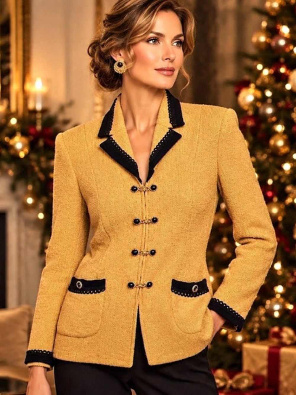 St. John Collection by Marie Gray Knit Blazer in Yellow & Black Vintage